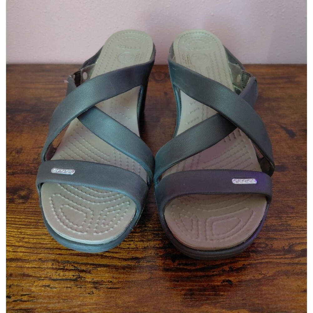 Crocs CYPRUS IV High Heels Women's 8 Brown Slip On Strap Comfort Sandals - Picture 2 of 10
